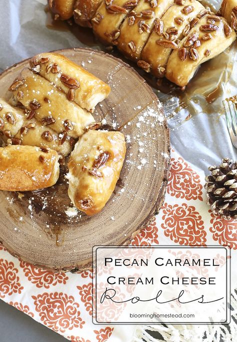 Pecan Caramel Rolls that make a perfect breakfast pastry or yummy dessert. Delicious sweet rolls that can be made in under 30 minutes using pillsbury biscuits. Hot Cocoa Jars, Caramel Rolls, Pillsbury Biscuits, Breakfast Pastry, Cheese Rolls, Cream Cheese Rolls, Pecan Rolls, Caramel Cream, Caramel Creams