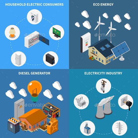 Electricity Power Isometric Concept #Power, #Electricity, #Concept, #Isometric Energy Technology, Future Design, Generators, Interior Design Trends, Ecology, Vector Graphics, Graphic Resources, Vector Free, Electricity