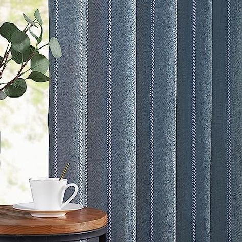 Blue Curtains For Bedroom, Linen Window Treatments, Blue Striped Curtains, French Country Lighting, Light Filtering Curtains, Living Room Farmhouse, Window Curtains Bedroom, Bedroom Drapes, Farmhouse French Country