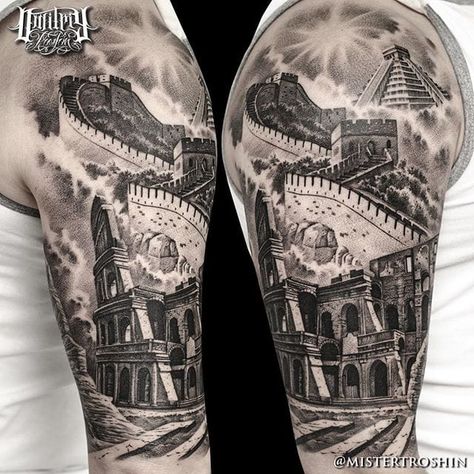 10 Black And Grey Tattoo Artists To Follow On Instagram Half Sleeve Tattoo Template, Building Tattoo, White Henna Tattoo, Teaching Culture, Mens Half Sleeve, Tattoo Thigh, Tattoo Filler, Sweet Tattoos, Full Sleeve Tattoos