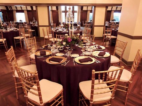 Eggplant tablecloths and napkins Red Weddings, 60 Birthday, Illinois Wedding, Wedding Red, Wedding Themes Fall, Central Illinois, Design Outdoor, 60th Birthday Party, Wedding Rentals