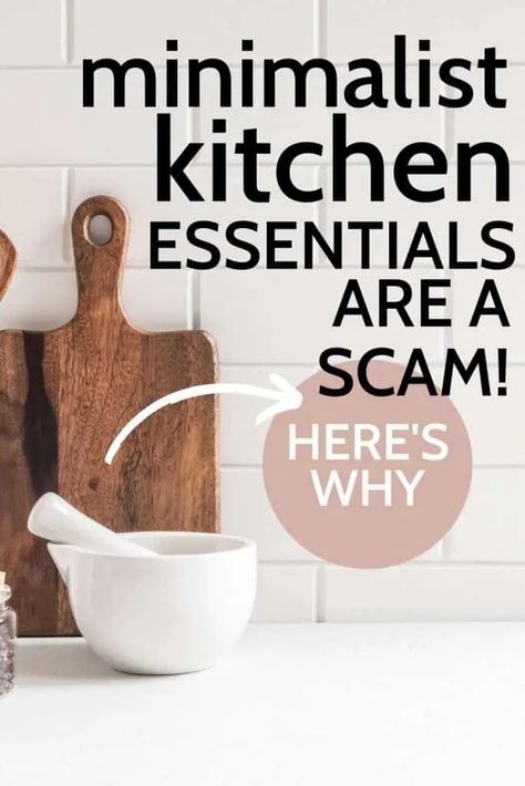 There are tons of posts sharing top minimalist kitchen essentials, but they're usually total crap. Here's how to tell what YOU need! Minimalist Kitchen Decor Ideas, Minimalist Kitchen Organization Ideas, Minimal Kitchen Counter Decor, Minimalist Kitchen Organization, Minimal Kitchen Decor, Minimalist Kitchen Decor, Uncluttered Kitchen, Minimalist Kitchen Essentials, Minimalism Challenge