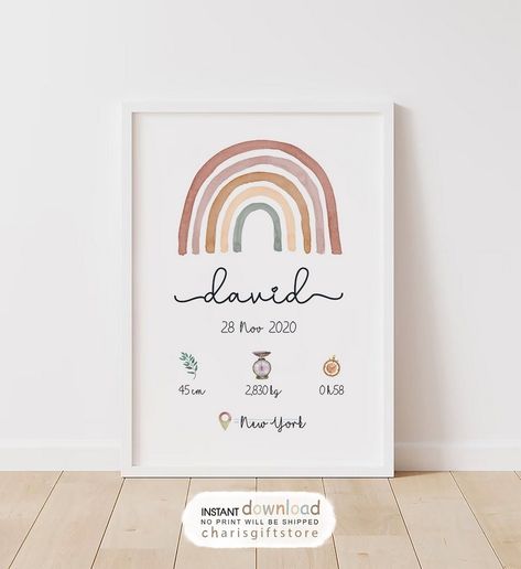 Insightful Guide to Newborn Growth: Stats Posters Birth Details Template, Nursery Art Ideas, Baby Room Art Prints, Baby Footprints Christmas, Baby Frames, Baby Handprint Art, Baby Handprint Crafts, Birth Stats Wall Art, First Birthday Posters