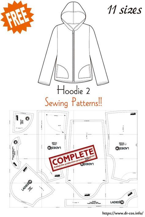 Hoodie Outfit Pattern, Hoodie Template Sewing, Sew Hoodie Pattern, Sewing Patterns Hoodie, How To Make A Hoodie, Oversized Hoodie Pattern, Hoodie Jacket Pattern, Hoodie Sewing Pattern Free, Make Hoodie