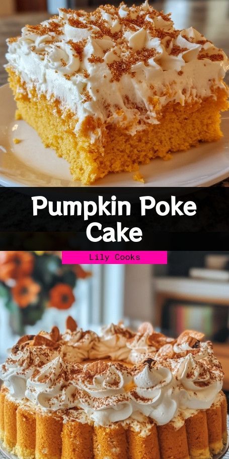 Indulgent Spiced Pumpkin Poke Cake Recipe | Perfect Fall Dessert Savor the flavors of autumn with this Spiced Pumpkin Poke Cake! Layers of creamy caramel and whipped topping create a decadent treat, while warm spices and pumpkin puree ensure every bite is packed with seasonal goodness. Easy to make, this cake is perfect for gatherings and celebrations! :fallen_leaf::sparkles: ..... Fall Poke Cake Recipes, Thanksgiving Poke Cake, Pumpkin Spice Poke Cake, Pumpkin Poke Cake Recipe, Spice Poke Cake, Moist Pumpkin Cake, Jamaican Rum Cake, Pumpkin Poke Cake, Poke Cake Recipe