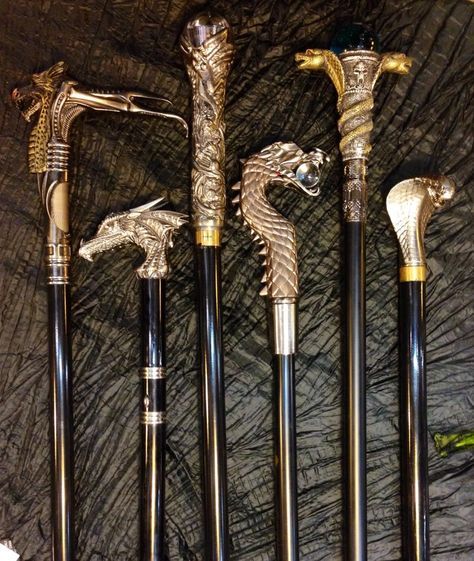 Ornate Walking Canes, Mystical Themed Walking Canes, Renaissance Themed Walking… Dragon Walking Stick, Victorian Walking Stick, Cool Canes Walking Sticks, Walking Cane Aesthetic, Fantasy Cane, Steampunk Cane, Witch Attire, Cool Canes, Vampire Character