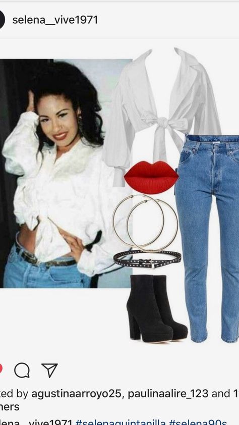 Get the look. Selena Quintanilla white blouse Selena Quintanilla Costume, Selena Costume, Selena Quintanilla Birthday, Selena Quintanilla Outfits, Selena Quintanilla Fashion, Selena Q, 90s Inspired Outfits, Outfit 90s, 90s Fashion Outfits