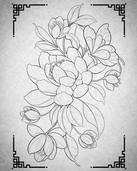 Neotraditional Flower Tattoo, Tattoo Colour, Fleurs Art Nouveau, Brighton Tattoo, Small Dragon Tattoos, Japanese Flower Tattoo, Rose Drawing Tattoo, Shading Drawing, Flower Tattoo Drawings