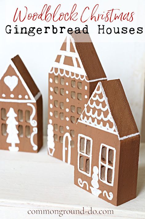 Wood Block Houses, Christmas Gingerbread Houses, Gingerbread Icing, Wood Blocks Christmas, Gingerbread Ideas, Holiday Houses, Gingerbread Theme, Small Gifts For Friends, Cute Little Houses