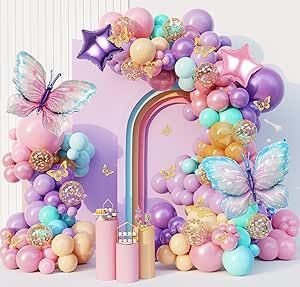 Butterfly Balloon Arch, Purple Balloons Garland, Pink And Purple Balloons, Butterfly Birthday Decorations, Butterflies Party, Butterfly Balloon, Butterfly Birthday Party Decorations, Pink Baby Shower Decorations, Wedding Butterfly