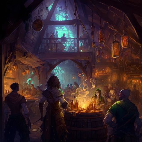 Fantasy Speakeasy Art, Fantasy Blacksmith Shop Concept Art, Pirate Tavern Art, Fantasy Club Art, Tavern Interior Art, Fantasy Medieval Tavern, Tavern Dnd Art, Tavern Keeper Dnd, Tavern Astethic