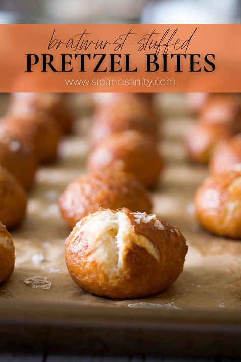 Stuffed Pretzel Bites, German Bratwurst, German Pretzels, Beer Cheese Fondue, Bavarian Pretzel, Pretzel Dogs, German Sausage, Baking Soda Bath, Bite Size Food