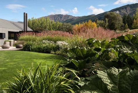 Simon Devitt - International Photographer of Architecture - Hill Garden Garden Ideas Nz, Garden Hill, Boulder Garden, Tropical Garden Ideas, Front Lawn Landscaping, Hill Garden, Queenstown Nz, Landscaping On A Hill, Luxury Landscaping