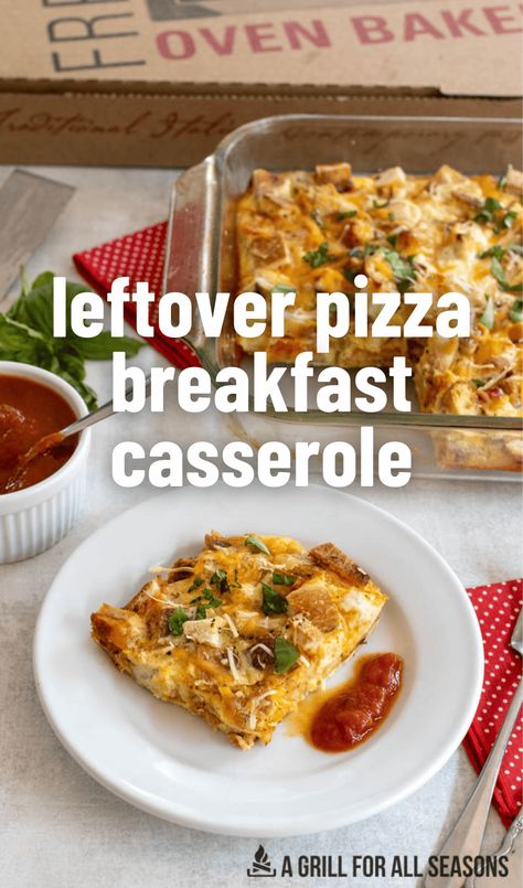 Are you ready for something new and delicious to start off the day? This Leftover Pizza Breakfast Casserole is so much fun. The best part is that you're actually using a leftover pizza and just turning that into a larger heartier breakfast. It couldn't be easier to do. Pizza Frittata, Recipe With Eggs, Pizza Breakfast, Leftover Breakfast, Egg Pizza, Breakfast Egg Casserole, Breakfast Casserole Recipe, Leftover Pizza, Joy Filled Eats