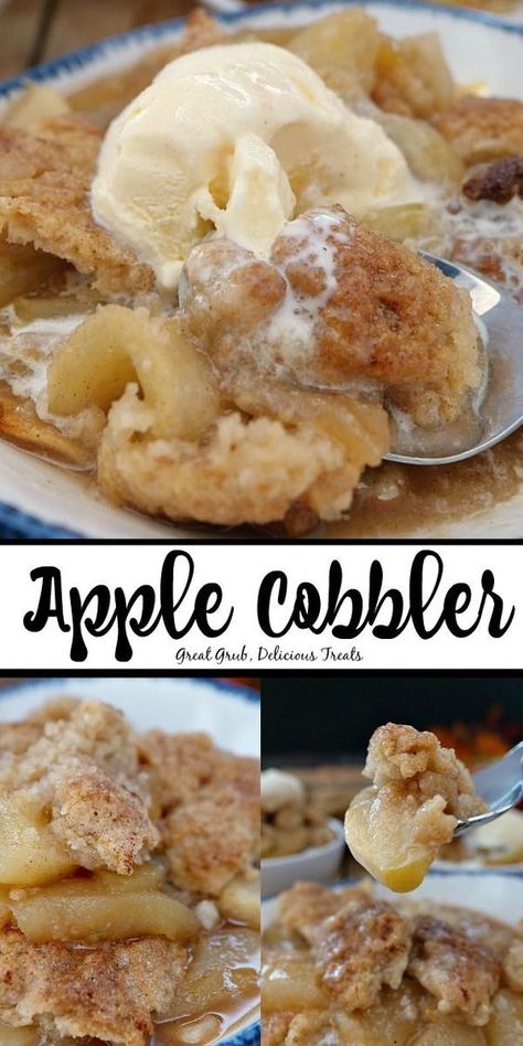 Apple Cobbler is loaded with delicious apples, is super juicy and has a crunchy topping making for one amazing cobbler recipe. #fruit #deliciousrecipe #delish #baked #greatgrubdelicioustreats Easy Apple Pie Recipe 3 Ingredients, Easy Apple Cobbler, Apple Cobbler Easy, Apple Desert, Apple Cobbler Recipe, Cobbler Easy, Winter Dessert, Cobbler Topping, Apple Recipes Easy