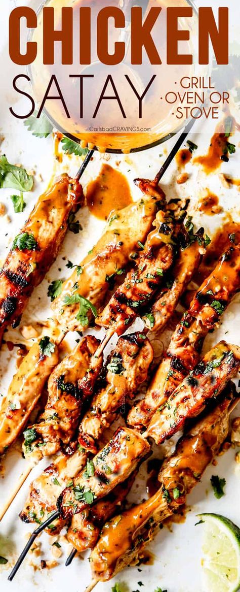 Chicken Satay With Peanut Sauce, Peanut Sauce Chicken, Peanut Satay Sauce, Thai Chicken Satay, Chicken Satay Skewers, Chicken Satay Recipe, Satay Recipe, Ensalada Caprese, Peanut Sauce Recipe