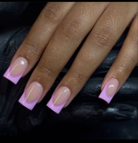 Short Set Acrylic Nails Black Women, Lavender Acrylic Nails French Tip, Birthday Nails Medium Length Purple, Purple Frenchies Nails, Pink And Purple Nails French Tip, Purple French Tips Toes, Short Purple Acrylics, Purple Nails Inspo Short, Light Purple French Tip Nails Square