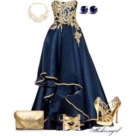 Gold And Blue, created by hishorsegirl on Polyvore Ravenclaw Outfit, Blue Ball Gown, Marchesa Dress, Blue Evening Dress, Blue Colour Dress, Gown Blue, Blue Evening Gowns, Blue Ball Gowns, Long Blue Dress