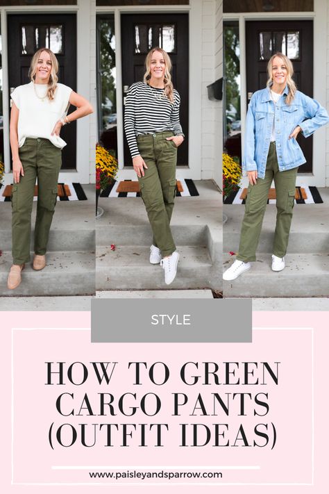 Green Pattern Pants Outfit, Womens Olive Green Pants Outfits, Army Green Cargo Pants Women, Green Cargo Pants Outfit For Work, What To Wear With Army Green Cargo Pants, Green Olive Cargo Pants Outfit, Army Green Linen Pants Outfit, Sage Cargo Pants Outfit, Green Cargo Pant Outfits Women