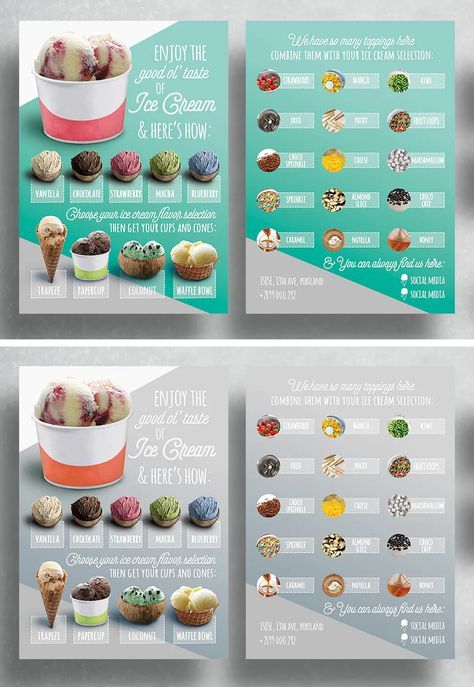 Ice Cream Flyer Design Ideas, Ice Cream Menu Design Templates, Menu Design Ice Cream, Ice Cream Menu Ideas, Ice Cream Menu Design Ideas, Ice Cream Design Ideas, Ice Cream Flyer Design, Ice Cream Brochure, Ice Cream Business Ideas