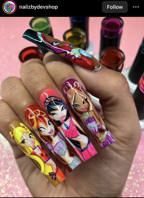 Winx Club Inspired Nails, Winx Club Nails, Winx Makeup, Bratz Nails, Marvel Nails, Funky Nail Designs, Business Nails, Nail Art Set, Exotic Nails