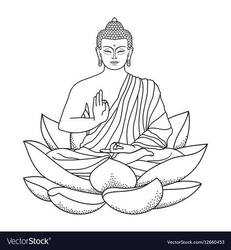 Buddha Sitting On Lotus, Buddha On Lotus, Buddha Flower, Lotus Vector, Buddha Drawing, Buddha Tattoo Design, Buddha Art Drawing, Buddha Tattoos, Buddhist Symbols