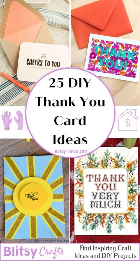 Simple Homemade Thank You Cards, Quick Thank You Cards, Diy Blank Cards Ideas, Thank You Cards To Make Handmade, Making Thank You Cards, Thank You Cards Handmade Creative, Easy Thank You Cards To Make, Homemade Stationary Diy, How To Decorate A Card