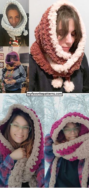 Super Simple Crochet Hooded Scarf Pattern Premier Parfait Chunky Yarn Crochet Patterns, Crochet Scoodie Pattern, Crochet Hooded Scarf Pattern Free, Scoodie Crochet, Hooded Cowl Crochet Pattern, Easy Crochet Patterns For Beginners, Crochet Hooded Scarf Pattern, Beginner Crochet Patterns, Chunky Yarn Crochet Pattern