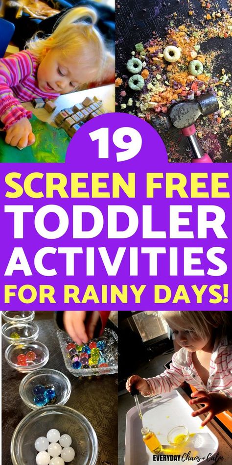 Toddlers driving you crazy on a rainy day? Here are 19 SCREEN FREE, indoor toddler activities to keep them busy and you sane! Indoor Activities For 15 Month Old, Interactive Activities For Preschoolers, Rainy Day Activities For Kids Toddlers, Fun Indoor Activities For Toddlers, Inside Toddler Activities, Inside Activities For Toddlers, Rainy Day Kids Activities, Rainy Day Toddler Activities, Toddler Indoor Activities