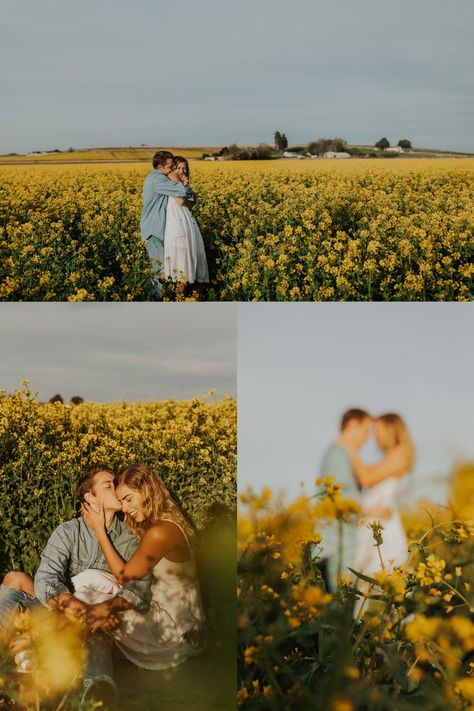 Photo Ideas In Flower Fields, Canola Field Photoshoot Couple, Yellow Flower Photoshoot, Yellow Flower Field Photoshoot, Wild Flower Engagement Photos, Engagement Photos Wildflowers, Flower Field Engagement Photos, Flower Field Photoshoot Photo Ideas, Canola Field Photoshoot