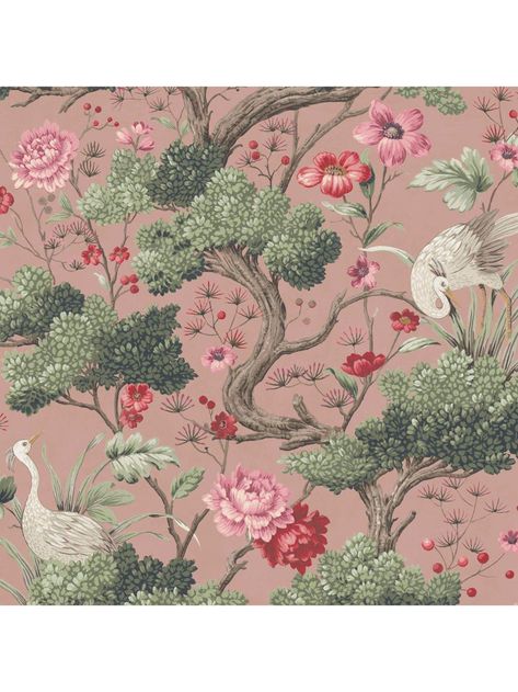 Japanese Animals, Japanese Bird, White Crane, Bonsai Styles, Pink Backdrop, Crane Bird, Modern Moroccan, Bird Wallpaper, Damask Wallpaper