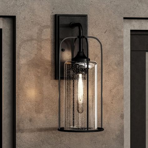 Luxury Farmhouse Outdoor Wall Sconce, 17"H x 7.5"W, with Industrial Luxe Style, Midnight Black, BWP1301 by Urban Ambiance - 17 - On Sale - Bed Bath & Beyond - 37591839 Industrial Luxe, Farmhouse Wall Sconces, Wine Glass Designs, Farmhouse Outdoor, Entryway Lighting, Industrial Pendant Lights, Outdoor Light Fixtures, Outdoor Light, Outdoor Pendant