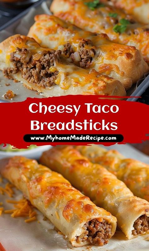 Indulge in the irresistible taste of Cheesy Taco Breadsticks—crispy on the outside, gooey on the inside, and bursting with taco flavor! These are the ultimate snack or party appetizer that will win over any crowd. Taco Dogs Recipe, Easy Snack Recipes Salty, Taco Breadsticks, Tostitos Scoops Appetizers, Taco Snacks, Taco Bread, Blue Cheese Salad Recipes, Love Hashtags, Bacon Taco