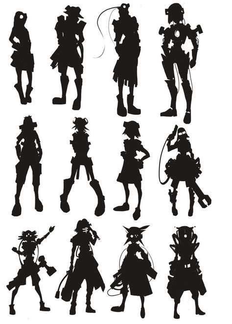 Silhouette Study     by ~RobertAraneta on deviantART - http://robertaraneta.deviantart.com/ Female Steampunk, Steampunk Mechanic, Transport Ship, Silhouette Sketch, Silhouette Drawing, Concept Art Tutorial, Concept Art Character, Concept Art Drawing, Game Character Design