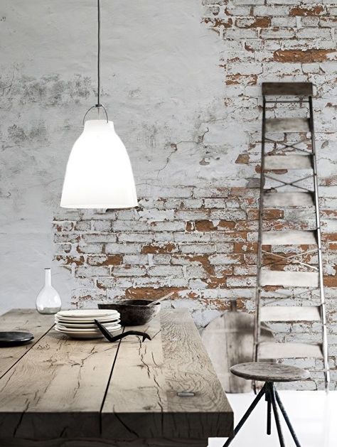 PLASTER BRICK WALL Dapur Rustic, وابي سابي, Brick Wall Ideas, Brick Texture, Industrial Living, Exposed Brick Walls, Brick Walls, Hus Inspiration, Industrial Wall