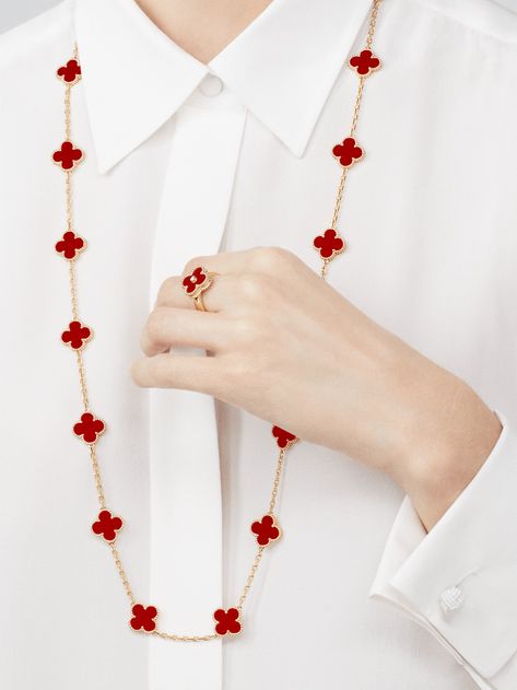 Alhambra Ring, Neiman Marcus Jewelry, Van Cleef And Arpels Jewelry, Van Cleef & Arpels, Four Leaf Clover Necklace, Van Cleef And Arpels, Red Jewelry, Luxury Women Fashion, Van Cleef Arpels