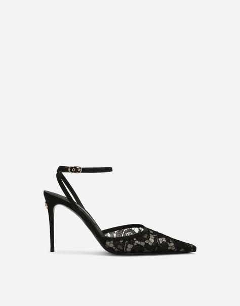 Lace slingbacks in Black | Dolce&Gabbana® Slingbacks, Dg Logo, Leather Cleaning, Mid Heel, Leather Care, Letter Logo, All About Fashion, Lace Detail, Piping