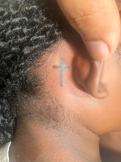 Cross Nails Tattoo, Small Cross Tattoo Behind Ear, Cross Behind Ear Tattoo Men, Behind Ear Cross Tattoo, Cross Neck Tattoo Men, Ear Cross Tattoo, Neck Cross Tattoo, Cross Tattoo Behind Ear, Cross Behind Ear