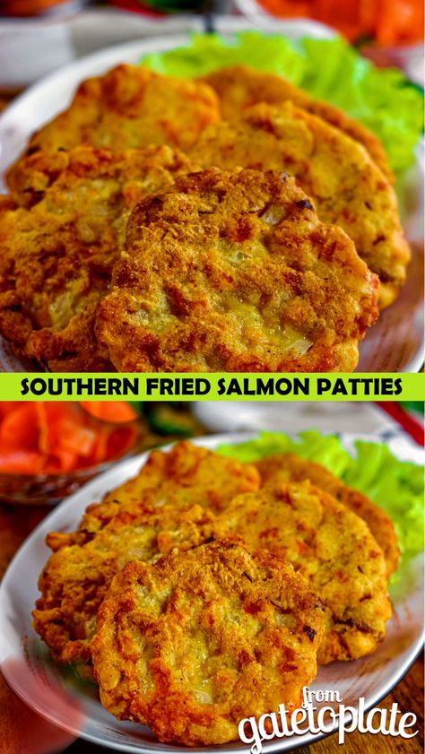 Southern Fried Salmon Patties - From Gate To Plate Salmon Patties And Sides, Homemade Salmon Patties, Southern Salmon Patties, Best Salmon Patties, Salmon Croquettes Recipe, Fried Salmon Patties, Cajun Salmon, Tuna Patties, Salmon Croquettes