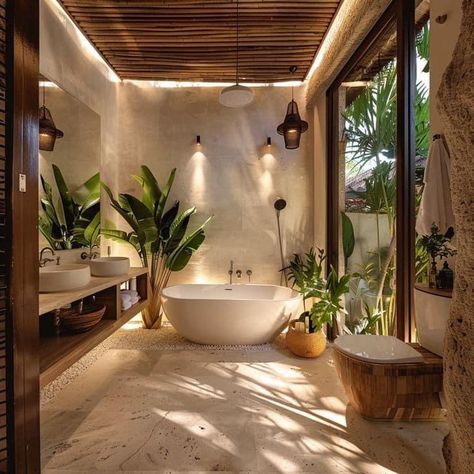 Outdoor Bathtubs, Spa In Casa, Canggu Villa, Bathtub Ideas, Outdoor Bathtub, Outdoor Toilet, Tropical Bathroom, Zen Bathroom, Outdoor Bathroom