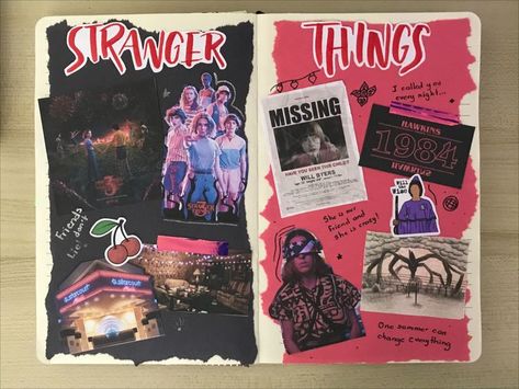 Stranger Things junk journal spread Stranger Things Journaling, Stranger Things Journal Ideas, Stranger Things Scrapbook, Movie Scrapbook, Journal Sample, Media Journal, Journal Fonts, Stranger Things Art, Scrapbook Book