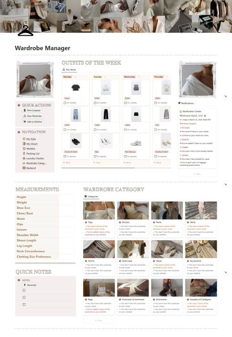 #Organisation #Fashion_Notion_Template #Notion_Closet_Template #Notion_Fashion_Template Notion Closet Template, Notion Fashion Template, Notion Outfit Planner, Notion Wardrobe Template, Hobbies Notion, Notion Ideas Personal, Notion Wardrobe, Wardrobe Template, Girly Wardrobe