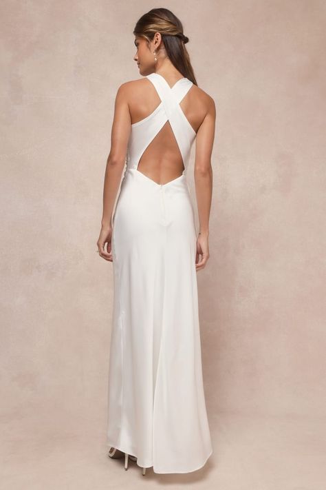 Backless Bridal Dresses, Maxi Dress Satin, Beach Wedding Dresses Backless, Elegant White Dress, Casual Formal Dresses, Civil Wedding Dresses, Black Bridesmaids, Backless Maxi Dress, Black Tie Gala