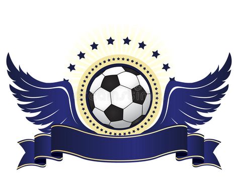 Photo about A football logo with violet ribbon and wings. Illustration of wings, ball, graphic - 30827539 Football Club Logos, Wings Illustration, Friendship Wallpaper, Football Logo Design, Disney Frames, Art Certificate, Black And White Football, Logo Football, Golden Wings