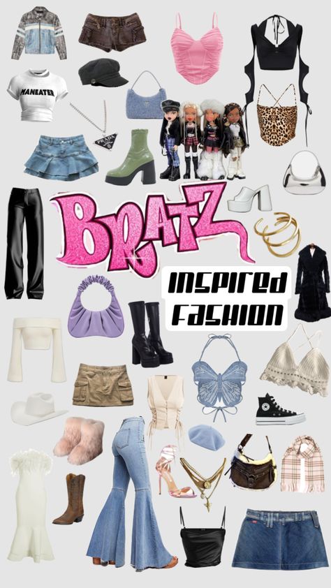 i’m obesssed!!! #outfitinspo #beauty #vibes #bratz #fashion #outfit #outfits #inspo #shoes #tops #shirts #bottoms #skirts #pants #dress #jewlery #purse #nostalgia Y2k Outfits Bratz, Bratz Clothes Outfits, Bratz Core Outfit, Bratz Look Outfit, Bratz Fashion Outfits, Bratz Style Inspiration, Bratz Outfit Ideas, Brats Fashion, Bratz Fits