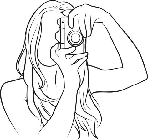 Holding Camera Drawing, Camera Line Drawing, Touchy Quotes, Camera Woman, Girl Outlines, Camera Tattoos, Embroidered Canvas Art, Camera Drawing, Girls With Cameras