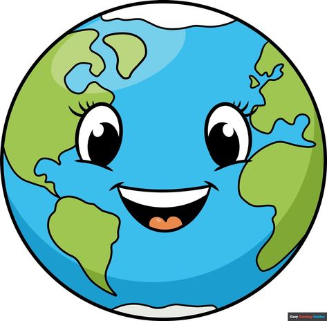 Learn How to Draw a Cartoon World: Easy Step-by-Step Drawing Tutorial for Kids and Beginners. #Cartoon #World #drawingtutorial #easydrawing. See the full tutorial at https://easydrawingguides.com/how-to-draw-a-cartoon-world/ . Earth Drawing Ideas, World Drawing Easy, Cartoon Globe, Nature Drawing For Kids, Earth For Kids, World Outline, School Bus Drawing, Planet Cartoon, Globe Drawing