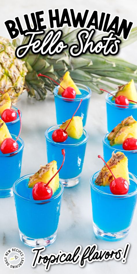 Hawaiian Jello Shots, Raspberry Jello Shots, Alcohol Jello Shots, Blue Hawaiian Jello Shots, Rum Jello Shots, Blue Jello Shots, Malibu Pineapple, Jello Shots Recipe, Peach Jello