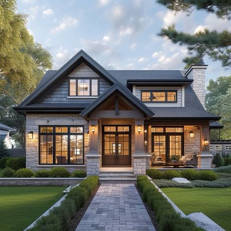 Cozy Sage Green Living Room wit Mid Century Modern Farmhouse Exterior, Cozy Cabin Exterior, Gable Entrance, House Exterior Bungalow, Sage Green Living Room, Modern Bungalow Exterior, Mountain Home Exterior, Home Neutral, Home Styles Exterior