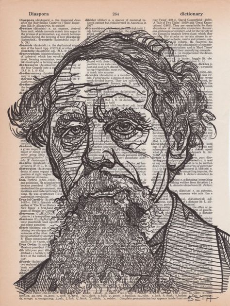 Charles Dickens Portrait Drawn on an Aged Dictionary Page | Etsy Peaky Blinders Poster, Ink Portrait, Dictionary Page, Pen Sketch, Ink Drawing Illustration, Charles Dickens, Richmond Va, Pen Ink, Ink Pen Drawings